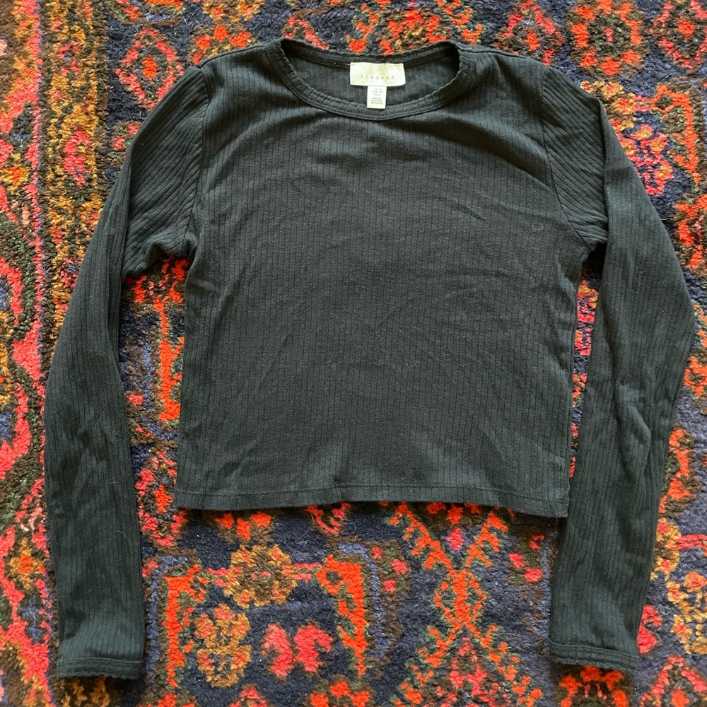 Topshop Ribbed Cropped Long Sleeve - Black